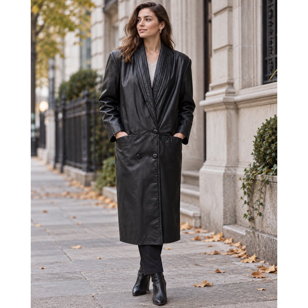 Vintage Global Identity GT III Black Leather Matrix Maxi Coat Women's Small